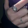 Anel de Pedra da Lua Feminino Design de Nicho Diamante Incrustado Anel de Dedo em Prata Pura Moda Personalidade Índice Anel Aberto Francês