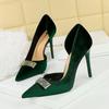 1363-K67 Sexy Estilo Irmã Real Salto Alto Fino Lateral Apontado Metal Strass Sapatos Moda Sapatos Femininos