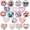 Adesivos de tecido bordados para computador Xiaotian, adesivos de bordado coloridos de coração, adesivos bordados decorativos Zhang Zi, adesivos de patch de rosto sorridente em degradê