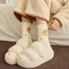 Calcetines de Velour Australiano para Mujer de Otoño e Invierno, Calcetines de Felpa Bordados de Oso de Dibujos Animados, Engrosados, Cálidos y Lindos, Calcetines para Dormir en el Piso del Hogar