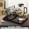 Tetera de Agua Fría Estilo Chino Hogareña de Vidrio con Tapa de Madera Taza de Agua Resistente a Altas Temperaturas Juego de Tetera de Lujo Ligero Taza Té de Hierbas