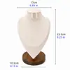 Soporte de Exhibición de Collares de Madera Maciza Color Nogal Maniquí de Cuello para Collares Soporte de Joyería para Colgantes Cuello para Retratos Joyería para Cuello Superficie de Cuero y Terciopelo