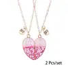 Set de Collares de Amistad de Corazón Roto Magnético de Dos Piezas con Lentejuelas, Corazón de Brillo Degradado Etiqueta Bff Collar de Mejor Amigo