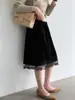 Falda A-Line con Ribete de Encaje y Tacto de Terciopelo LUXI para Mujer, Otoño 2026, Elegante, Adelgazante y Versátil Falda Corta 21132