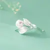 Anillo de Plata de Ley S925 Nalan Exquisito y Sencillo Estilo Ins Diseño de Nicho Elegante Anillo de Hoja de Perla R03478