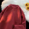 Suéter de tricô casual simples estilo americano, gola redonda, caimento solto, nova coleção outono e inverno, cor sólida, camada base casual versátil