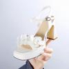 Sandalias de Tacón Grueso Estilo Hada para Mujer, Novedad Verano 2026 Plataforma Abierta con Tira Única, Tacones Altos Florales con Pedrería