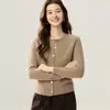 26 Nueva colección de principios de otoño: Cardigan de cachemir puro para mujer, de punto fino, corte holgado, cuello redondo, con un estilo otoñal relajado, suave y vintage.