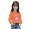 Camiseta de Manga Larga de Algodón Puro para Niños para Primavera y Otoño, Top Holgado Lindo para Niñas, Camiseta Básica Versátil para Niños Mayores en Primavera y Otoño