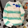 Camiseta Creativa con Estampado de Letras Callejeras, Cuello Redondo, Manga Larga para Mujer, Otoño, Algodón Grueso, Diseño Estudiante, Top Tie-Dye