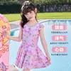 Traje de baño dulce y lindo para niñas, moderno vestido de baño de una pieza con estampado de cerezas y lazo, Traje de baño para niños pequeños y medianos