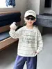 Q152 Moletom de Outono para Meninos Menino Estilo Coreano Base Listrada Pulôver Novo Casual Versátil Infantil Manga Longa