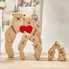 Quebra-Cabeça de Urso Mãe e Filho em Madeira Decorações de Família de Ursos para Mesa Presente de Feriado Artesanato em Madeira Maciça