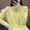 Suéter de mujer de punto de siete agujas 100% lana nuevo otoño e invierno abultado cuello medio alto casual moda único color liso suave cálido