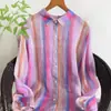Nuevas Blusas de Mujer para Primavera y Verano con Cárdigans, Camisas Sueltas de Algodón de Colores Rayados Estilo Ropa de Trabajo