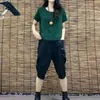 Gordo mm200 kg moda terno feminino verão manga curta camiseta calça solta casual Joker Harlan calças macacão