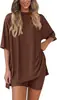 Conjunto de Camiseta de Manga Corta con Cuello Redondo y Shorts para Mujer de Verano, Holgado de Cintura Alta con Bolsillos, Ropa Casual para Estar en Casa, Amazon Transfronterizo