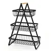 Cesta de Fruta de Hierro de Doble Capa y Tres Niveles en Stock para Almacenamiento en Cocina y Sala de Estar, Artículo Decorativo, Soporte para Snacks y Bebidas, Estante de Cesta Portátil