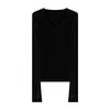 Top Base de Lana de Punto Ajustado con Cuello en V Rosa para Mujer Primavera y Otoño Adelgazante Manga Larga Ropa Interior Estilo Coreano Hombro Normal Top Toma Real