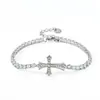 Pulseira Cruzada de Cobre com Zircônia Colorida Totalmente Cravejada de Diamantes, Corrente Cruzada, Alta Venda, Joia de Mão Versátil, Tendência da Moda, Atacado