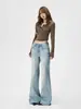 YECHUAN#Jeans de Tiro Medio Microacampanados para Mujer 2026 Nuevo Estilo Otoño Hebilla de París Lavados Pantalones Acampanados Adelgazantes