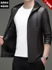 Chaqueta de Cuero Gruesa con Capucha y Forro Polar para Hombre 2026 Otoño/Invierno Nueva Moda Masculina Casual de Negocios Abrigo de Papá