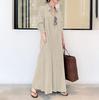 Novo Casual Europeu e Americano Solto Feminino Cor Sólida Lapela Manga Longa Bolso Simples Vestido Longo Dropshipping