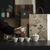 Conjunto de Cerimônia do Chá das Dinastias Tang e Song, Conjunto Completo para Presente com Conjunto de Chá Preto Esmaltado Pintado à Mão, Utensílios Estilo Erudito Quatro Cavalheiros