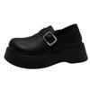 Sapatos de Couro Plataforma Estilo Britânico para Mulheres 2026 Primavera e Outono Novos Versáteis Retrô Pretos Sapatos de Couro Jk Flats Casuais