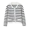 ZA Comercio Exterior Transfronterizo 2026 Primavera/Verano Nuevo Cárdigan Chaqueta de Punto Versátil Simple a Rayas con Cuello Redondo y Mangas Largas