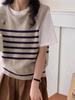 Estilo coreano contraste cor listrado gola redonda bordado malha colete top feminino simples all-match outono e inverno novo top outgoing