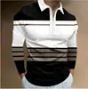Nova Camisa Polo Casual Masculina de Outono 2023, Comércio Exterior, Estampa 3D, Cor Sólida, Zíper, Manga Longa
