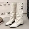 Botas Plataforma Bootleg Novo Estilo Outono/Inverno 2026 Aumento de Altura 7cm Fivela de Cinto Botas Longas Salto Alto Bico Fino Botas Western Cowboy