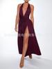 Ropa de Mujer de Estilo Nuevo Europeo y Americano Transfronteriza, Elegante Vestido Largo Halter con Cuello Halter y Escote en V Profundo, Vestido Sexy con Abertura y Espalda Descubierta al por Mayor