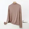 Camiseta de Manga Longa com Gola Alta Meia-Boca em Modal para Mulheres, Camada Base Sólida Fina de Verão, Blusa Solta Plus Size
