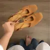 Sandalias tejidas de piel de oveja para mujer en verano, combinadas con faldas, zapatos Mary Jane huecos con tacones gruesos y puntera cerrada, impresionantes sandalias romanas