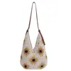 Bolso de Paja de Hombro Único Tejido con Ganchillo de Flor de Girasol Hueca Nuevo Primavera/Verano Transfronterizo para Mujer