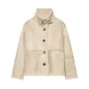 Ropa europea y americana para mujer transfronteriza, moda casual de venta caliente en AliExpress, chaqueta integrada de cuero PU y lana, cuello alto de lana de cordero
