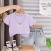 Conjunto de Ropa de Verano para Niñas 2026 Nuevo Color Sólido Collar Manga Corta de Bebé Conjunto de Dos Piezas Estilo Coreano de Verano Tendencia Al Por Mayor