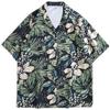 Camisa de manga corta estilo Hong Kong para hombre y mujer, camisa hawaiana holgada de verano con cuello cubano y estampado floral para playa