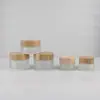 Tapa de veta de madera botella crema botella crema esmerilada 20g crema para ojos botella de vidrio cosmético portátil botella para loción máscara