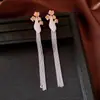 Brincos Vintage com Agulha de Prata, Gotejamento de Óleo, Flor e Franja, Brincos de Luxo Leve de Alta Qualidade, Brincos de Estilo Nicho para Mulheres