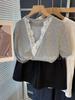 Camiseta de Verano para Mujer con Encaje Coreano Dongdaemun en la Espalda, Empalme, Espalda Descubierta, Holgada, Manga Corta