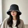Sombrero de pescador de mezclilla con flecos para mujer, de ala ancha, hace que la cara se vea más pequeña, protección solar, estilo coreano, versátil, adecuado para estudiantes, sombrero para exteriores