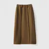 Falda Midi Color Café con Abertura Trasera, Nuevo Estilo Otoño/Invierno 2026, Cintura Alta, Favorecedora, Falda con Diseño Plisado