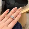 Anillo Abierto Geométrico de Doble Capa con Circonita para Mujer Estilo Ins Popular Moderno Anillo Sencillo Elegante Moda Joyería de Mano