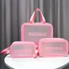 Bolsa de Cosméticos PU Transparente de Grande Capacidade Estilo Ins Portátil de Viagem Impermeável Bolsa de Banho Lavar Bolsa de Cosméticos Fosca