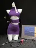 Guiyun Nuvem Rosa Lingerie Sexy Púrpura Puro Suéter Vazado Gola Alta Bodycon Sexy Conjunto de Saia Curta
