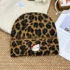 Bonito Gorro de Punto con Estampado de Leopardo de Gatito para Mujer, Otoño e Invierno, Adelgazante de Rostro, Circunferencia de Cabeza Grande, Gorro Cálido