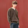 Suéter retro estilo Old Money con cuello Henley, de dos piezas simuladas para hombre, otoño e invierno, corte relajado, capa interior de punto de alta gama